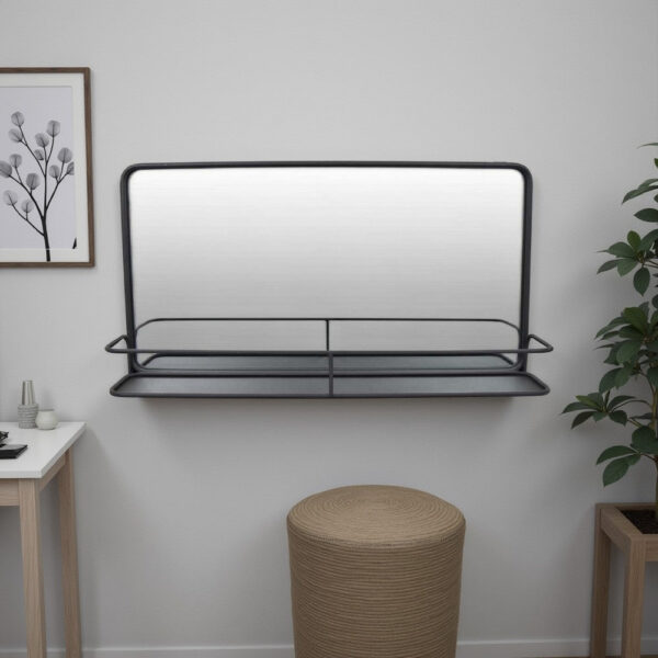 Feno Decorative Wall Mirror, 30 Inch Landscape Black Metal Frame