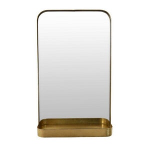 Feno Decorative Wall Mirror w Rack, Portrait Style 30 Inch Gold Metal
