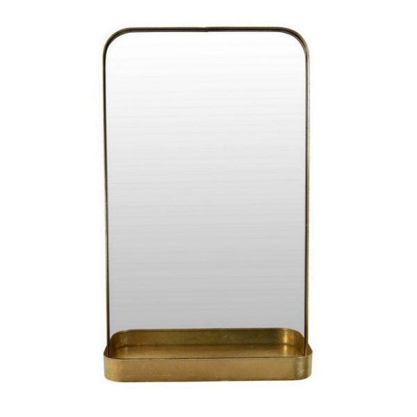 Feno Decorative Wall Mirror w Rack, Portrait Style 30 Inch Gold Metal