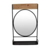 Feno Decorative Wall Mirror w Rack, 30 Inch Round Black Metal Frame