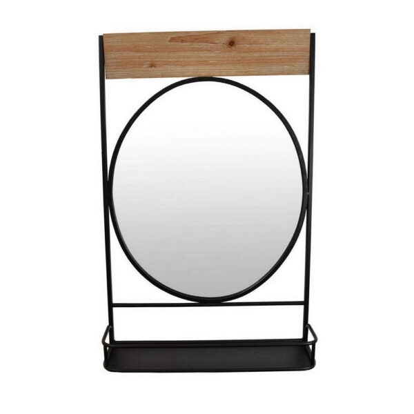 Feno Decorative Wall Mirror w Rack, 30 Inch Round Black Metal Frame
