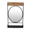 Feno Decorative Wall Mirror w Rack, 30 Inch Round Black Metal Frame