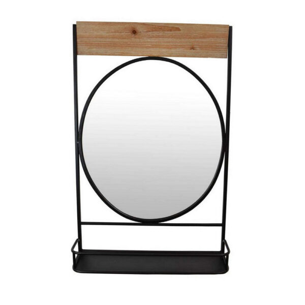 Feno Decorative Wall Mirror w Rack, 30 Inch Round Black Metal Frame