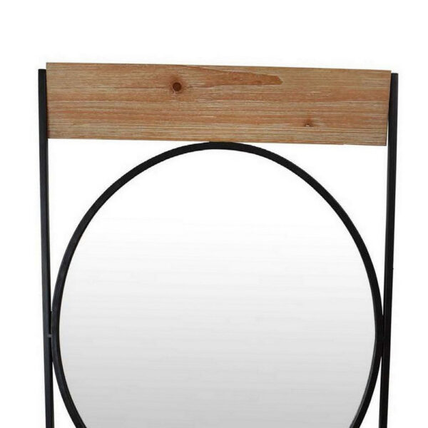 Feno Decorative Wall Mirror w Rack, 30 Inch Round Black Metal Frame