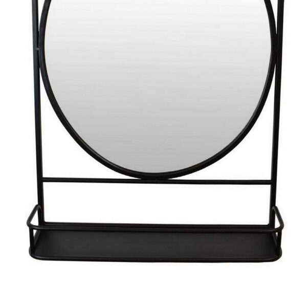 Feno Decorative Wall Mirror w Rack, 30 Inch Round Black Metal Frame