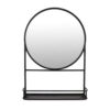 Feno Decorative Wall Mirror, 28 Inch Round Black Metal Frame w Rack
