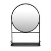 Feno Decorative Wall Mirror, 28 Inch Round Black Metal Frame w Rack