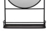 Feno Decorative Wall Mirror, 28 Inch Round Black Metal Frame w Rack