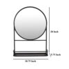 Feno Decorative Wall Mirror, 28 Inch Round Black Metal Frame w Rack
