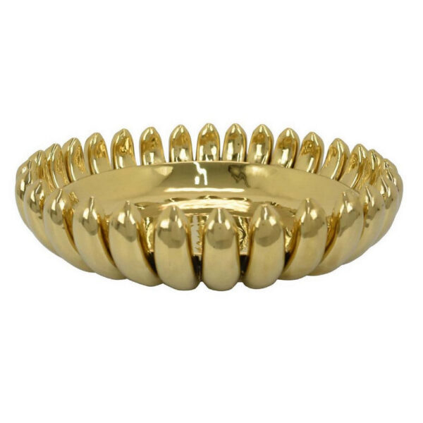 Zoma Accent Bowl, 16 Inch Raised Rounded Edges, Gold Ceramic Body