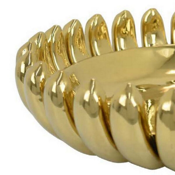 Zoma Accent Bowl, 16 Inch Raised Rounded Edges, Gold Ceramic Body