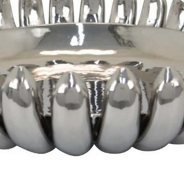 Zoma Accent Bowl, 16 Inch Raised Rounded Edges, Silver Ceramic Body
