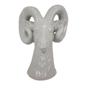 Accent Tabletop Decor, Strong Ram Head Design, White Ceramic 14 Inch