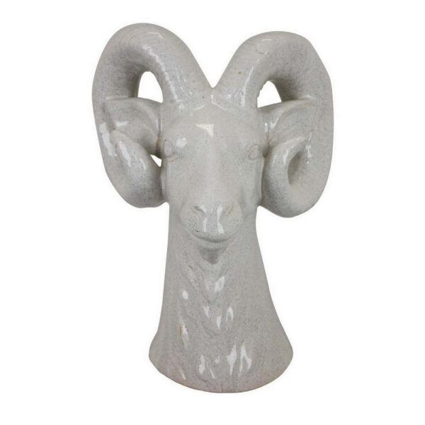 Accent Tabletop Decor, Strong Ram Head Design, White Ceramic 14 Inch