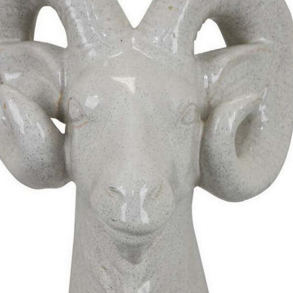 Accent Tabletop Decor, Strong Ram Head Design, White Ceramic 14 Inch