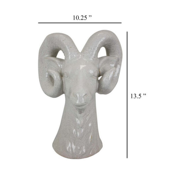 Accent Tabletop Decor, Strong Ram Head Design, White Ceramic 14 Inch