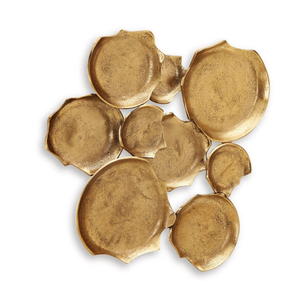 Wall Art Decor, Organic Round Shape Design, 20x20, Antique Gold Metal