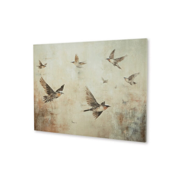Accent Wall Decor, 36x48, Brown Hand Painted Canvas, Flocking Birds