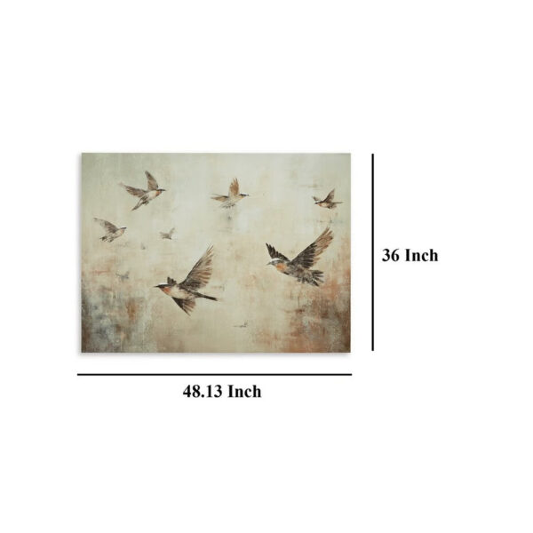 Accent Wall Decor, 36x48, Brown Hand Painted Canvas, Flocking Birds
