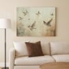 Accent Wall Decor, 36x48, Brown Hand Painted Canvas, Flocking Birds