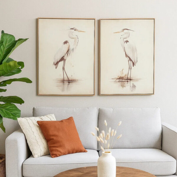 Accent Framed Wall Art Set of 2, 30x40, Painted Canvas of Heron Birds