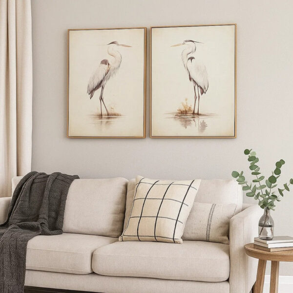 Accent Framed Wall Art Set of 2, 30x40, Painted Canvas of Heron Birds