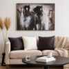 Hose Wall Art, 36x48 Painted Canvas, Brown Black White Running Horses