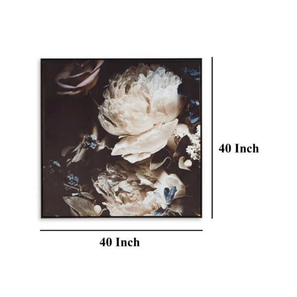 Cruz Floral Wall Art, 40x40 Framed Canvas, Beige, Brown, and Blue