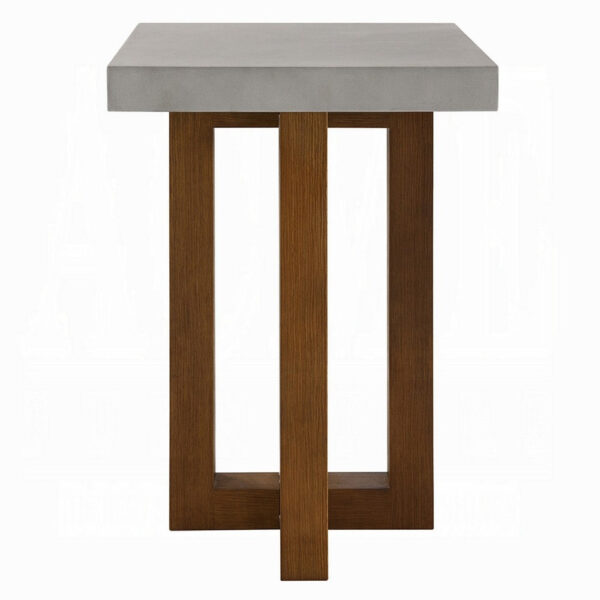 Joshua End Table, Gray Faux Concrete Top, Walnut Brown Wood, 16 Inch