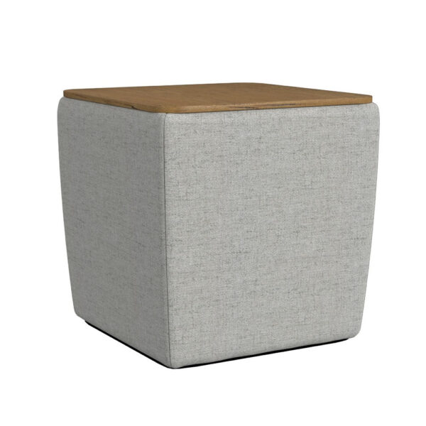 Mody Storage Ottoman, Gray Upholstery, 19 Inch Brown Wood Lift Top