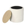 Mona Storage Ottoman, 19 Inch Round Lift Top, Channeled Ivory Boucle