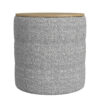 Mona Storage Ottoman, 19 Inch Round Lift Top, Channeled Gray Boucle