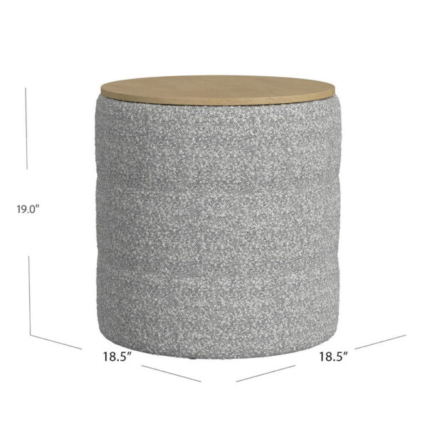 Mona Storage Ottoman, 19 Inch Round Lift Top, Channeled Gray Boucle