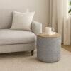 Mona Storage Ottoman, 19 Inch Round Lift Top, Channeled Gray Boucle