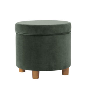 Gio Storage Ottoman, 19 Inch Round Lift Top, Forest Green Velvet