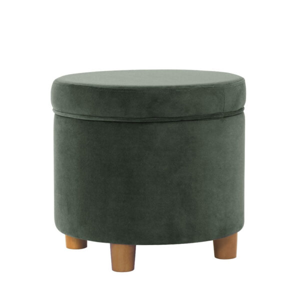 Gio Storage Ottoman, 19 Inch Round Lift Top, Forest Green Velvet
