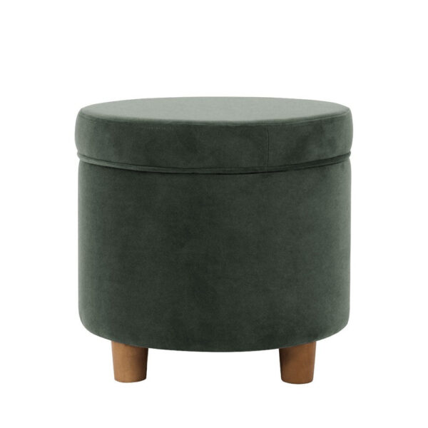 Gio Storage Ottoman, 19 Inch Round Lift Top, Forest Green Velvet