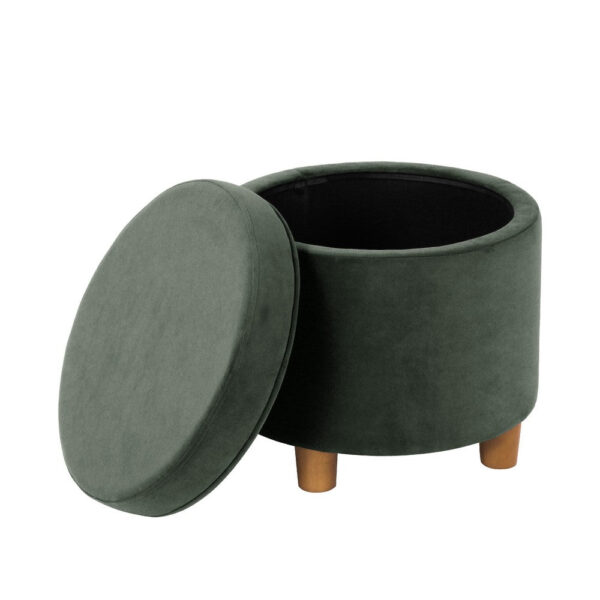 Gio Storage Ottoman, 19 Inch Round Lift Top, Forest Green Velvet