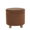 Gio Storage Ottoman, 19 Inch Round Lift Top, Spice Brown Velvet Fabric
