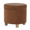 Gio Storage Ottoman, 19 Inch Round Lift Top, Spice Brown Velvet Fabric