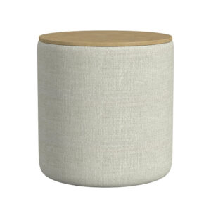 Mesy Storage Ottoman, Brown 19 Inch Round Tray Top, Gray Woven Fabric