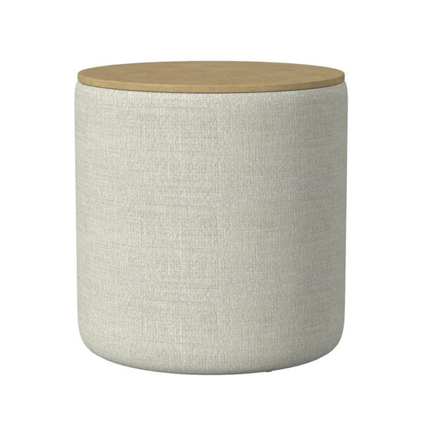 Mesy Storage Ottoman, Brown 19 Inch Round Tray Top, Gray Woven Fabric