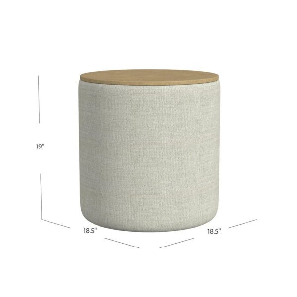 Mesy Storage Ottoman, Brown 19 Inch Round Tray Top, Gray Woven Fabric