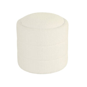 Pero Storage Ottoman, 18 Inch Round Removable Lid, White Boucle Fabric