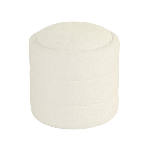 Pero Storage Ottoman, 18 Inch Round Removable Lid, White Boucle Fabric