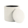 Pero Storage Ottoman, 18 Inch Round Removable Lid, White Boucle Fabric