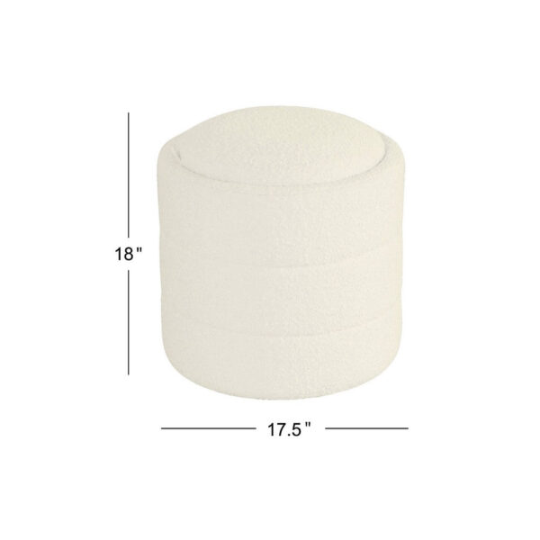 Pero Storage Ottoman, 18 Inch Round Removable Lid, White Boucle Fabric