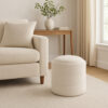 Pero Storage Ottoman, 18 Inch Round Removable Lid, White Boucle Fabric