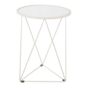 Accent Table, 18 Inch, Round Mirror Top and Open White Metal Base