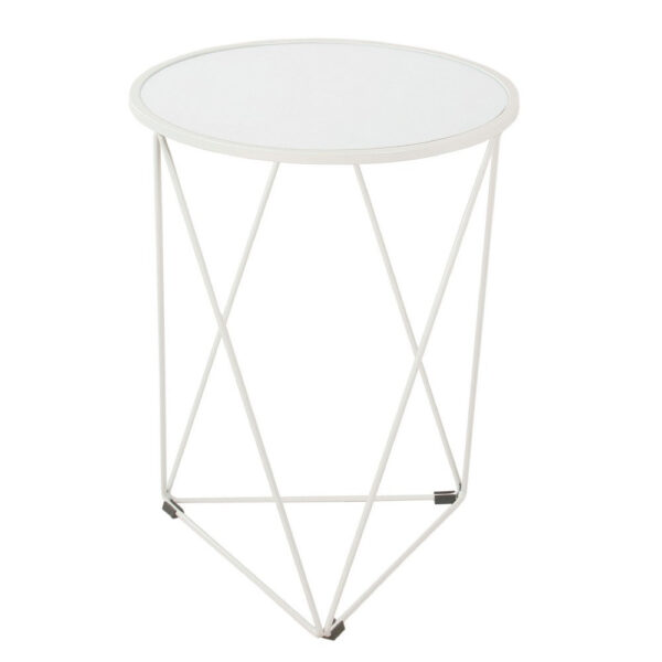 Accent Table, 18 Inch, Round Mirror Top and Open White Metal Base